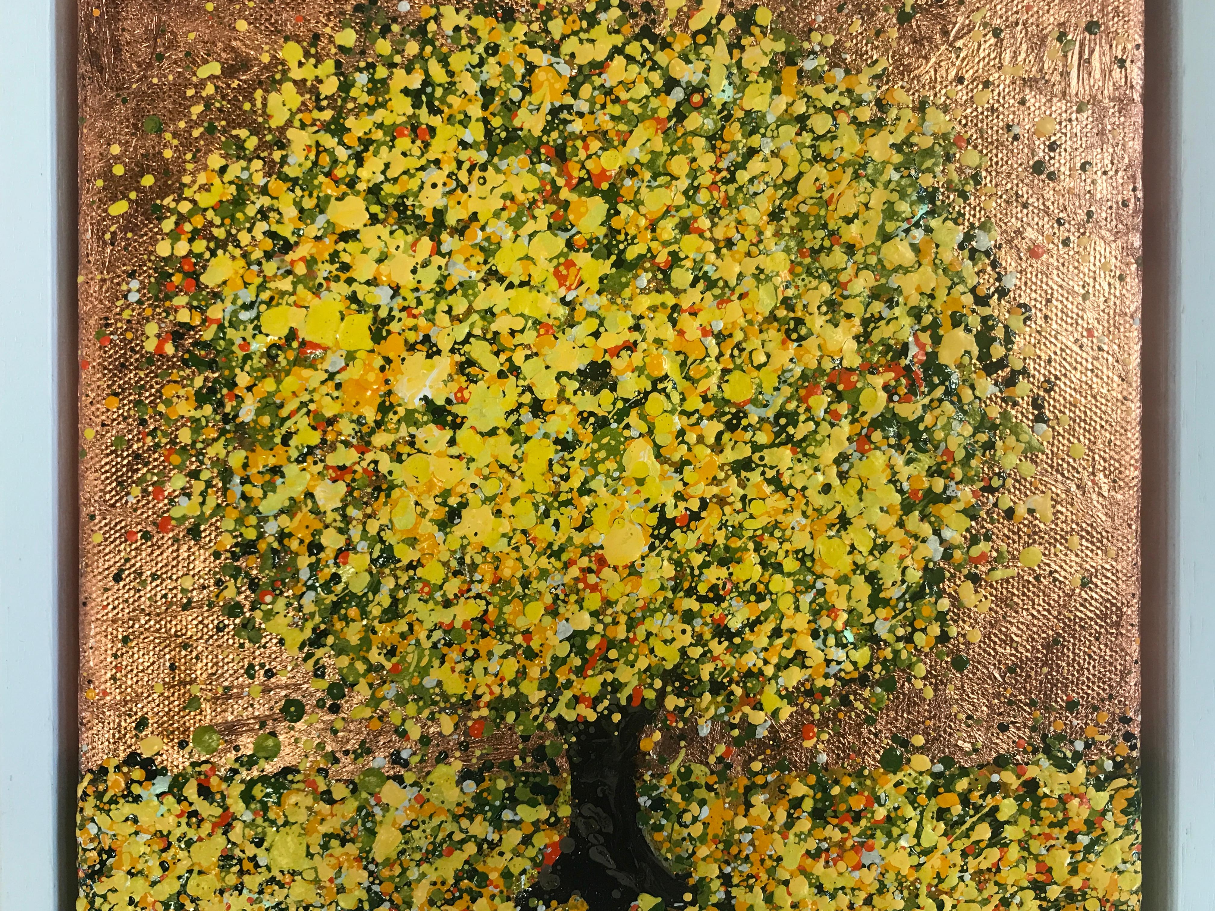 Árbol del sol de cobre, Pintura original, Paisaje, Arte arbóreo, Arte textural - Abstract Painting Marrón de Nicky Chubb
