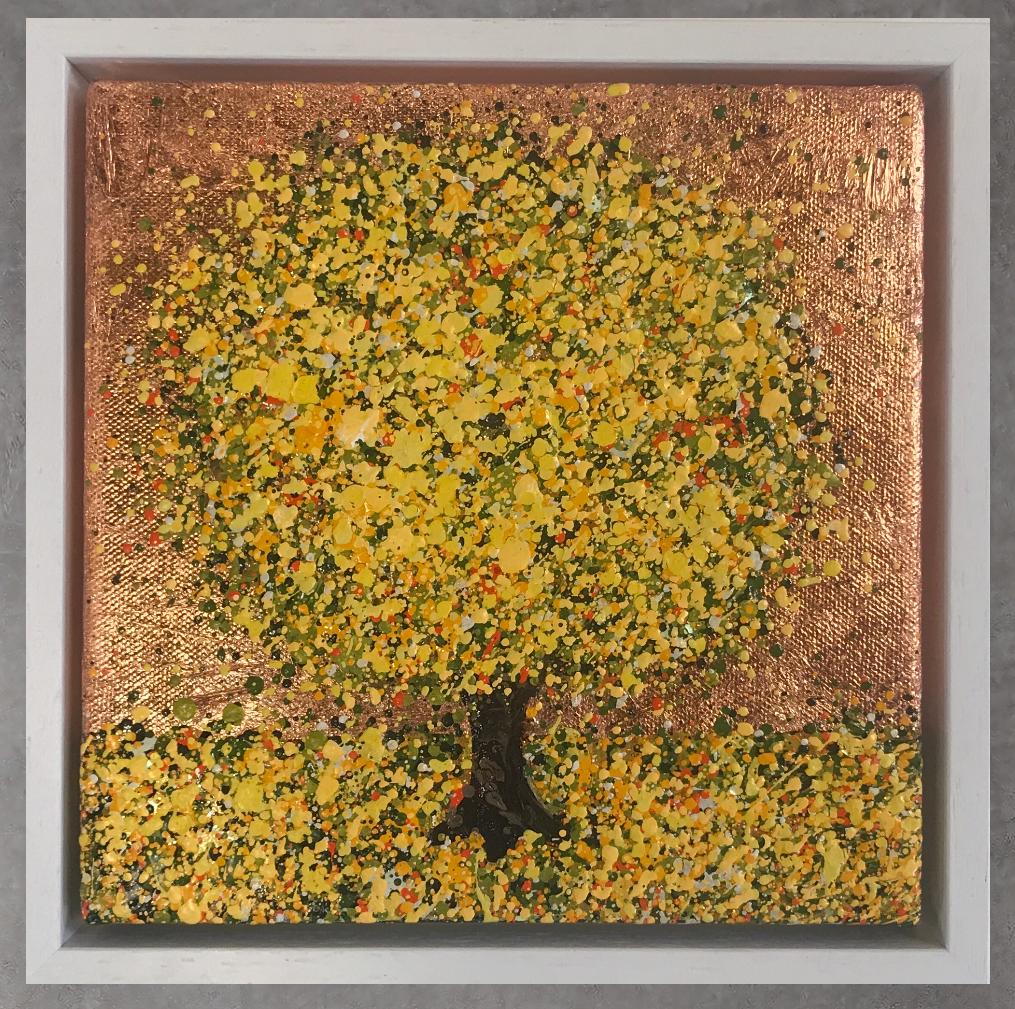 Árbol del sol de cobre, Pintura original, Paisaje, Arte arbóreo, Arte textural en venta 3