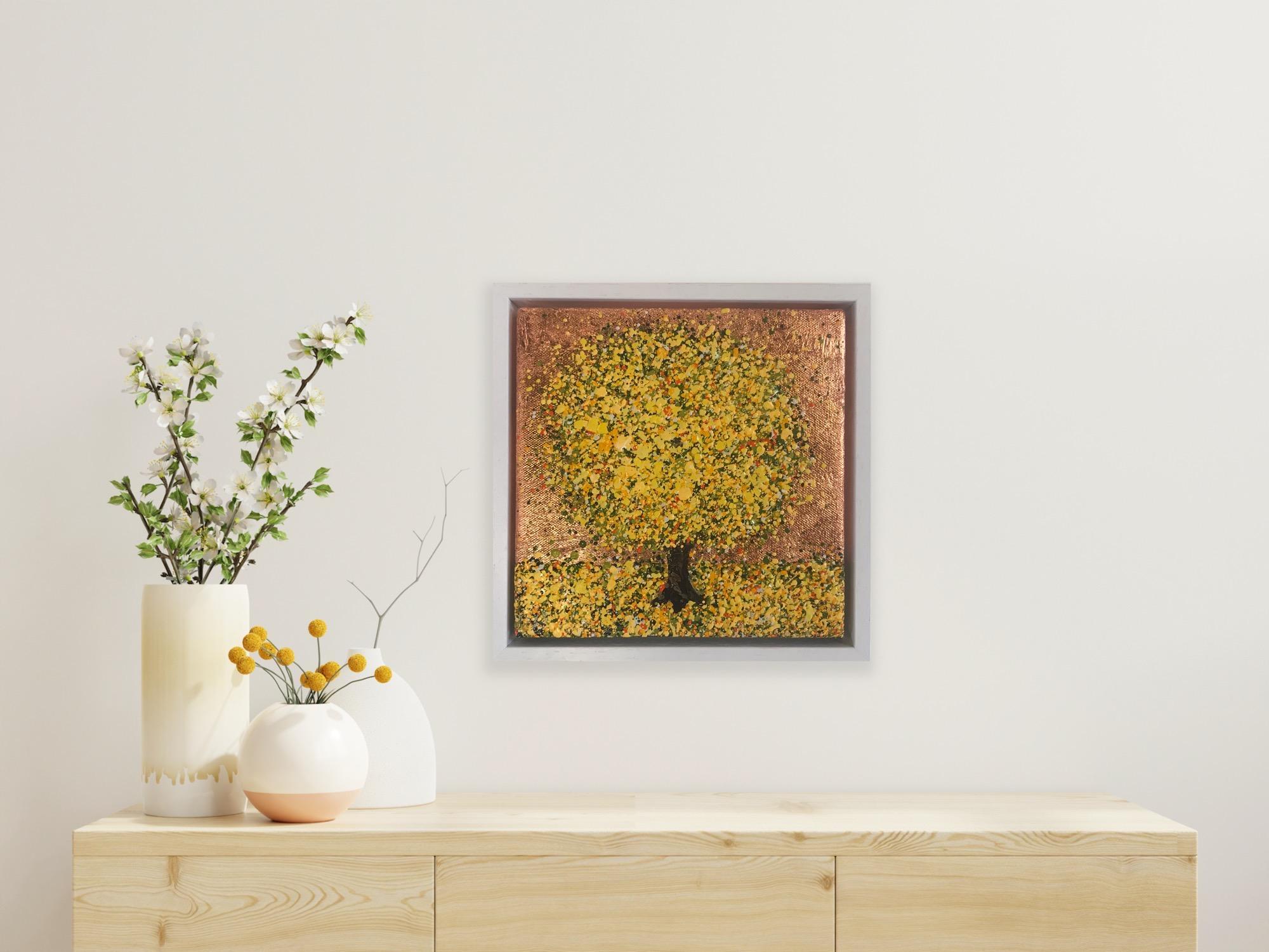 Árbol del sol de cobre, Pintura original, Paisaje, Arte arbóreo, Arte textural en venta 4