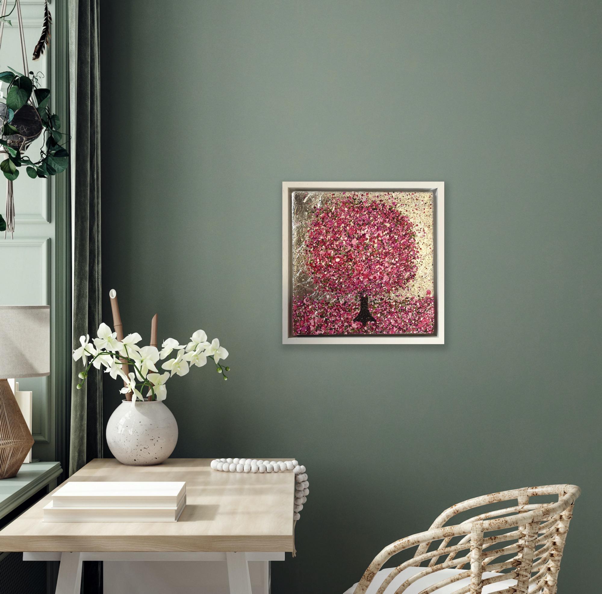 Feliz primavera, Pintura original, Paisaje, Arte azul, Arte textural en venta 4