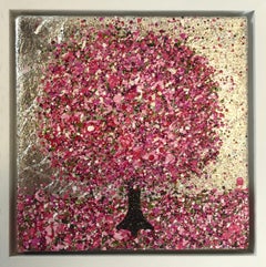 Felice primavera, Quadro originale, Paesaggio, Arte blu, Arte materica