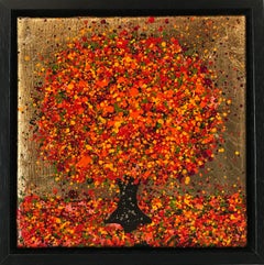 Little Golden Autumn Sunshine de Nicky Chubb, peinture originale, œuvre d'art à petite échelle