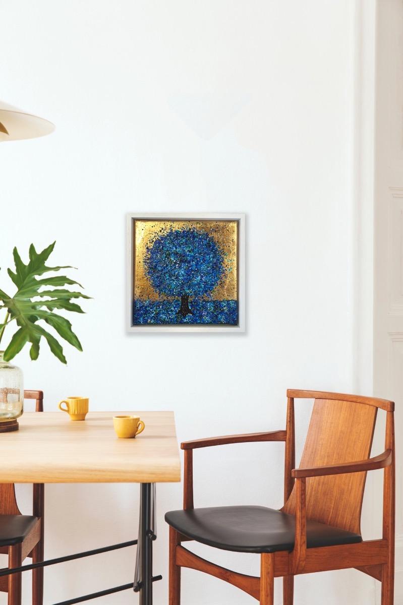 Pequeño árbol zafiro, Pintura original, Paisaje, Arte azul, Arte textural 5