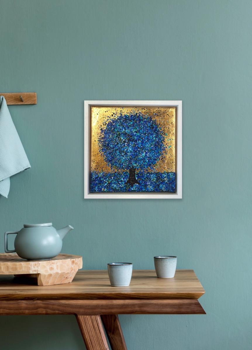 Pequeño árbol zafiro, Pintura original, Paisaje, Arte azul, Arte textural 6