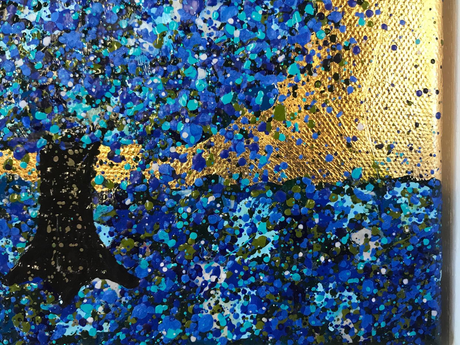 Pequeño árbol zafiro, Pintura original, Paisaje, Arte azul, Arte textural 1