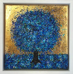 Little Sapphire Tree, Original painting, Landscape, Blue Art, Textural art