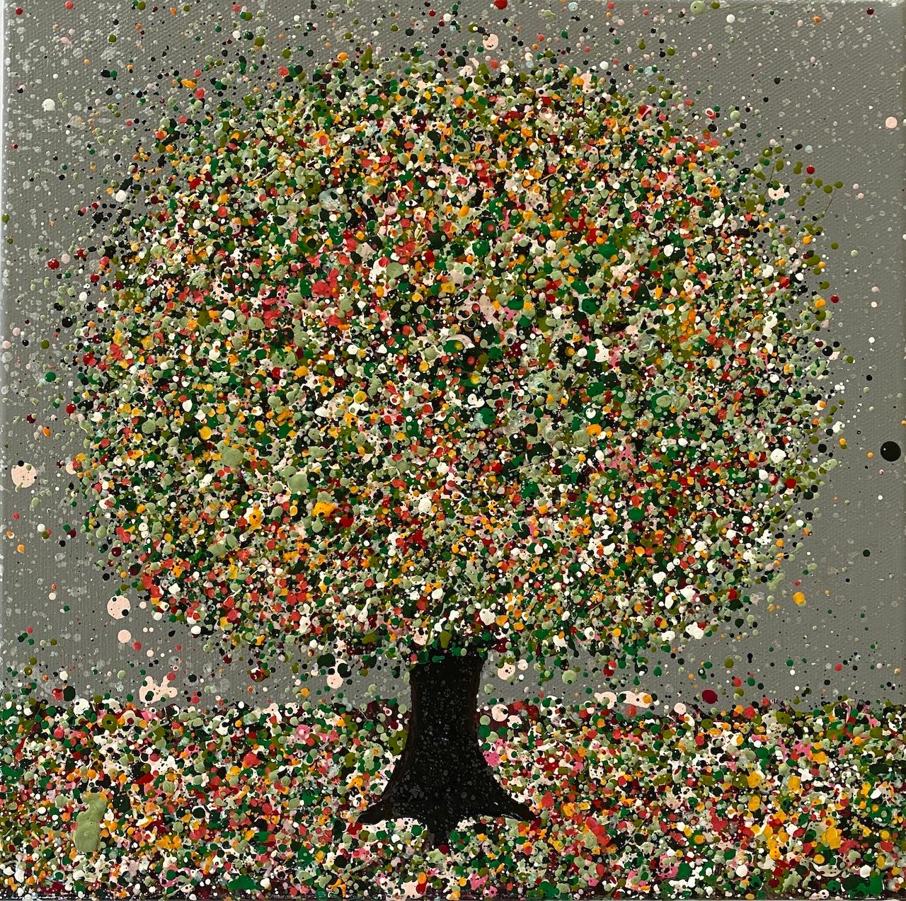 Landscape Painting Nicky Chubb - Petite tempête d'été, peinture sur toile de paysage, abstrait, arbre