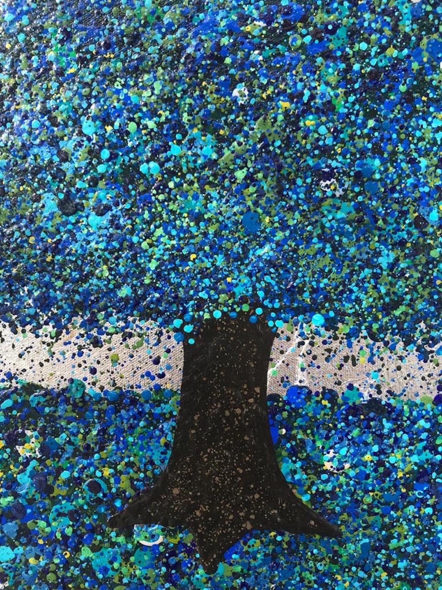 Nicky Chubb, Serene Blue, Original Pop Art Painting, Nature Art, Tree Painting 7