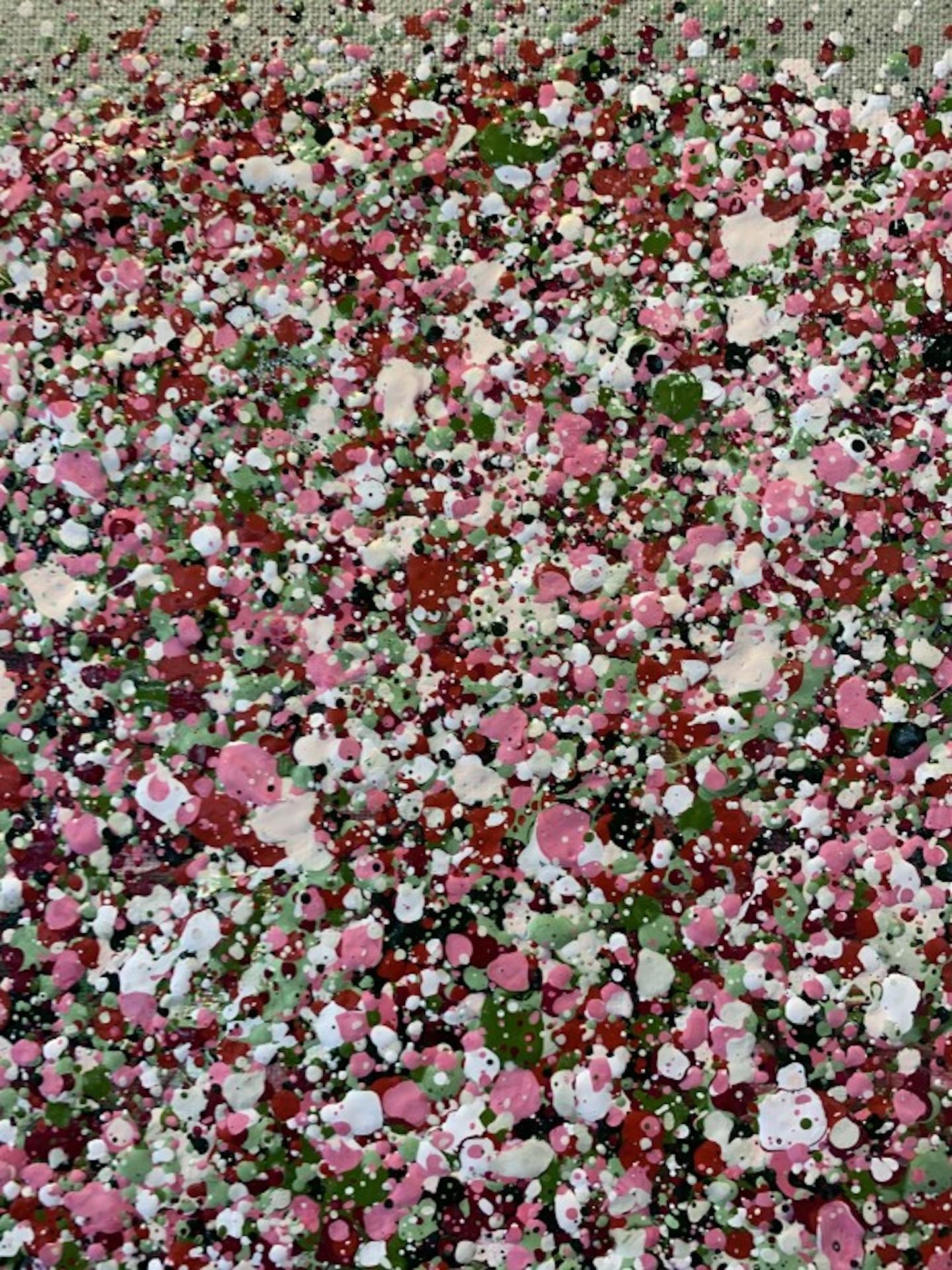 Pink Blossom On Linen II, Nicky Chubb, Original Floral Artwork, Affordable Art For Sale 3