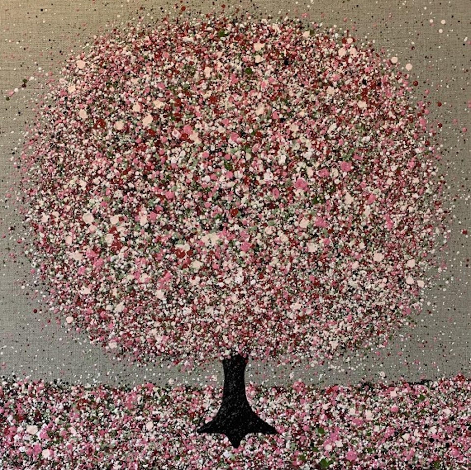 Rosa Blütenblüte auf Leinen II, Nicky Chubb, Original geblümtes Kunstwerk, erschwingliche Kunst