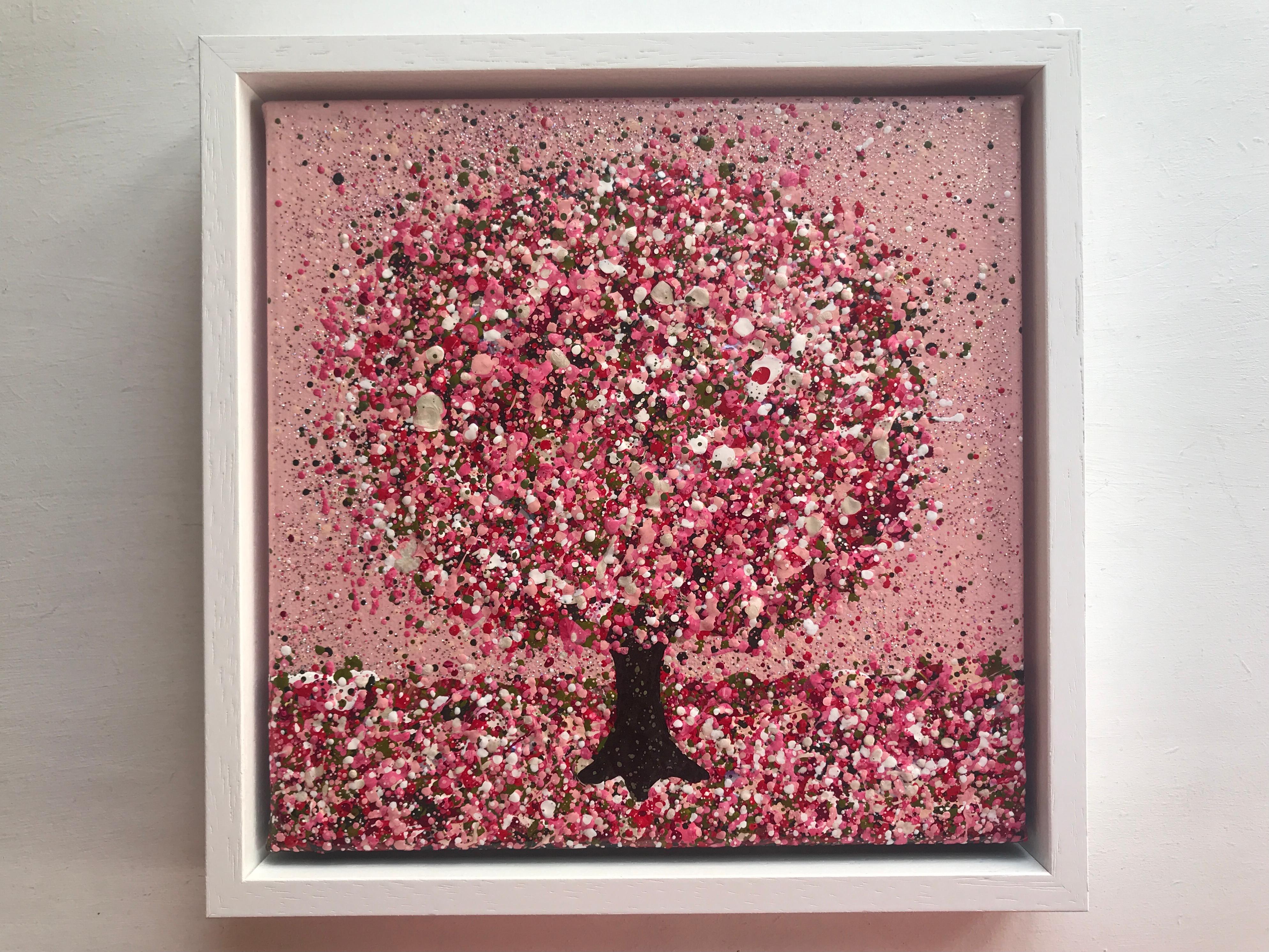 Pink Happiness, Original painting, Landscape, Pink tree, Pink Art, Textural art - Brown Abstract Painting by Nicky Chubb