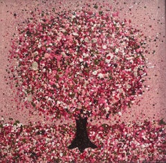 Pink Happiness, Original painting, Landscape, Pink tree, Pink Art, Textural art