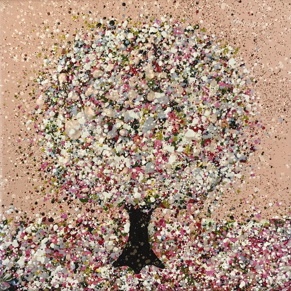 Sweetness, peinture originale, paysage, art rose, art texturé - Beige Landscape Painting par Nicky Chubb