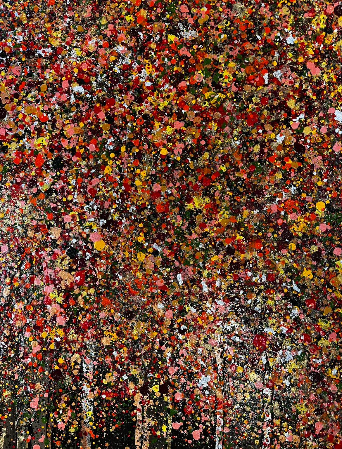 Tumbling Autumn Leaves - Brown Landscape Painting by Nicky Chubb