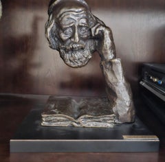Nicky Imber (Austrian/Israeli 1920-1996) Bronze Sculture of Rabbi Reading Torah
