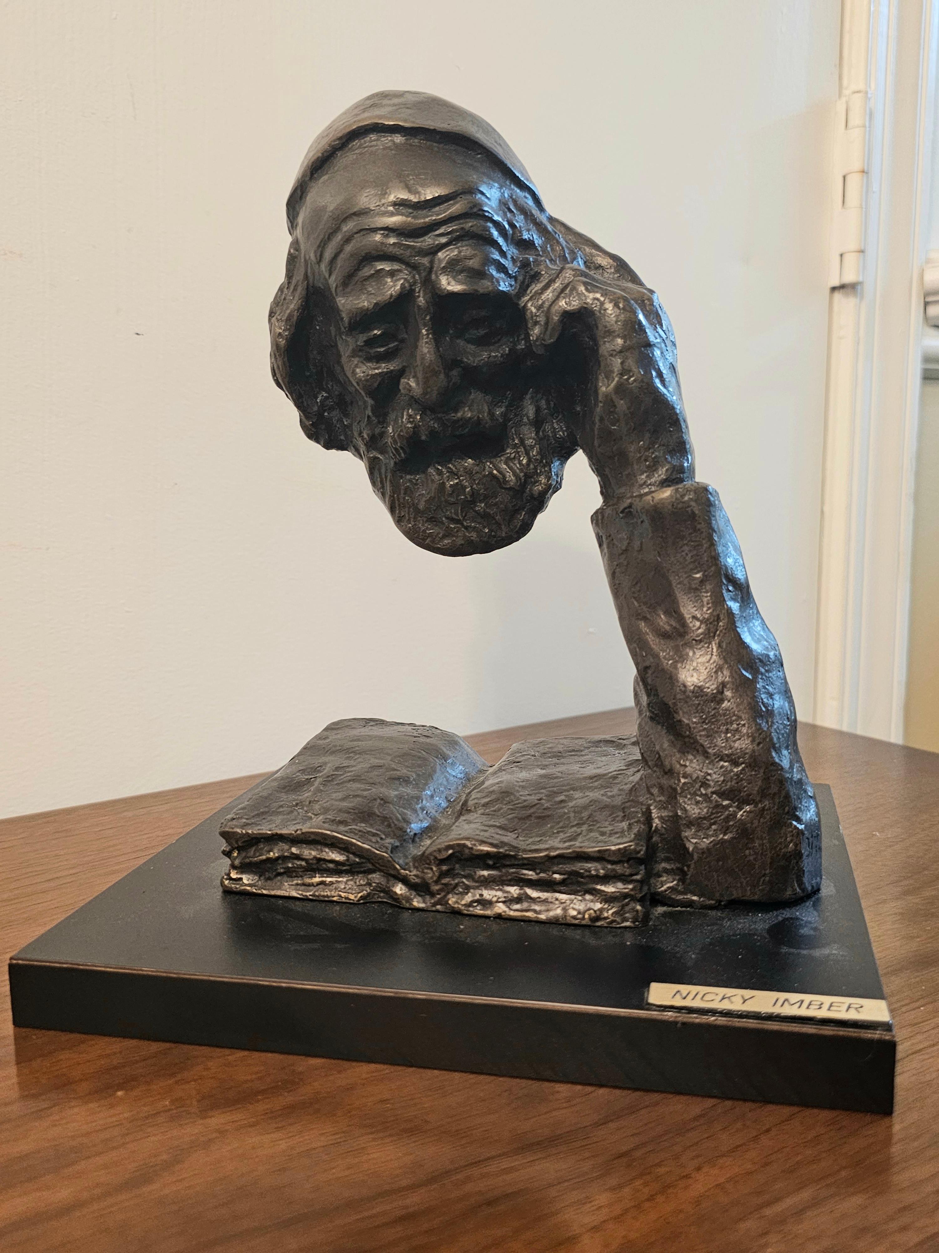 Nicky Imber (Austrian/Israeli 1920-1996) Bronze Sculture of Rabbi Reading Torah In Good Condition For Sale In Germantown, MD