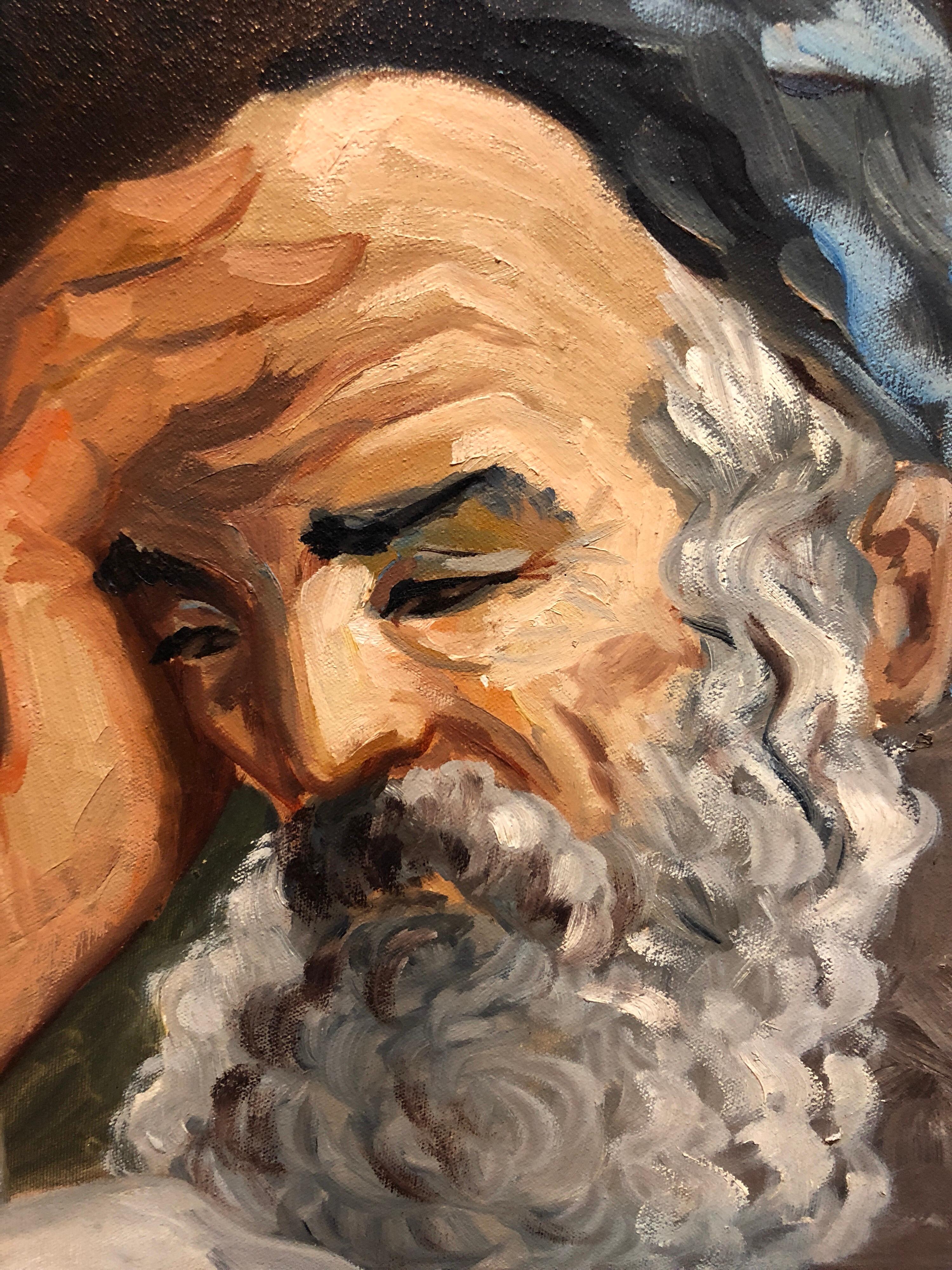 Portrait of a Rabbi Israeli judaica Oil Painting - Brown Portrait Painting by Nicky Imber