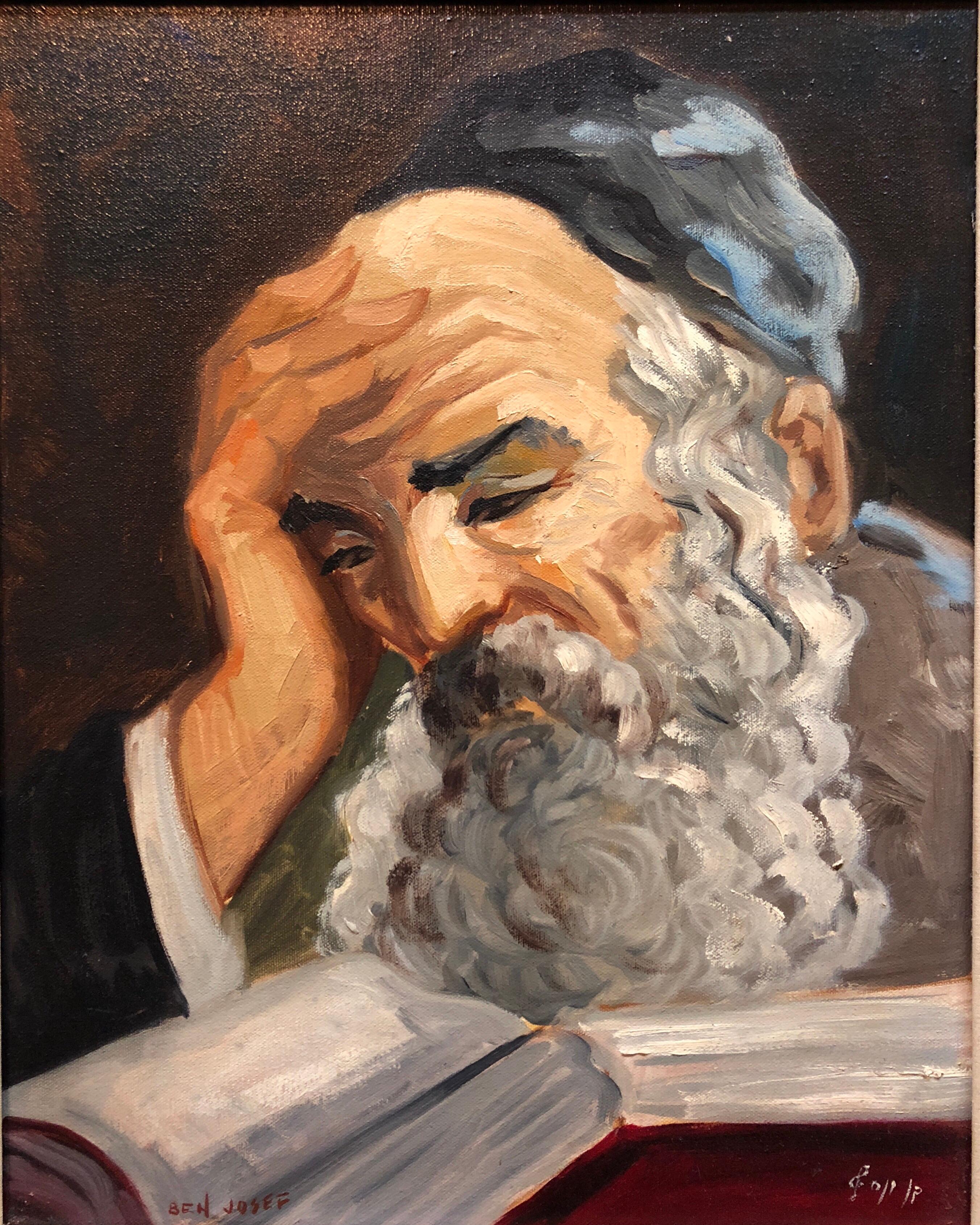 Portrait of a Rabbi Israeli judaica Oil Painting For Sale 3