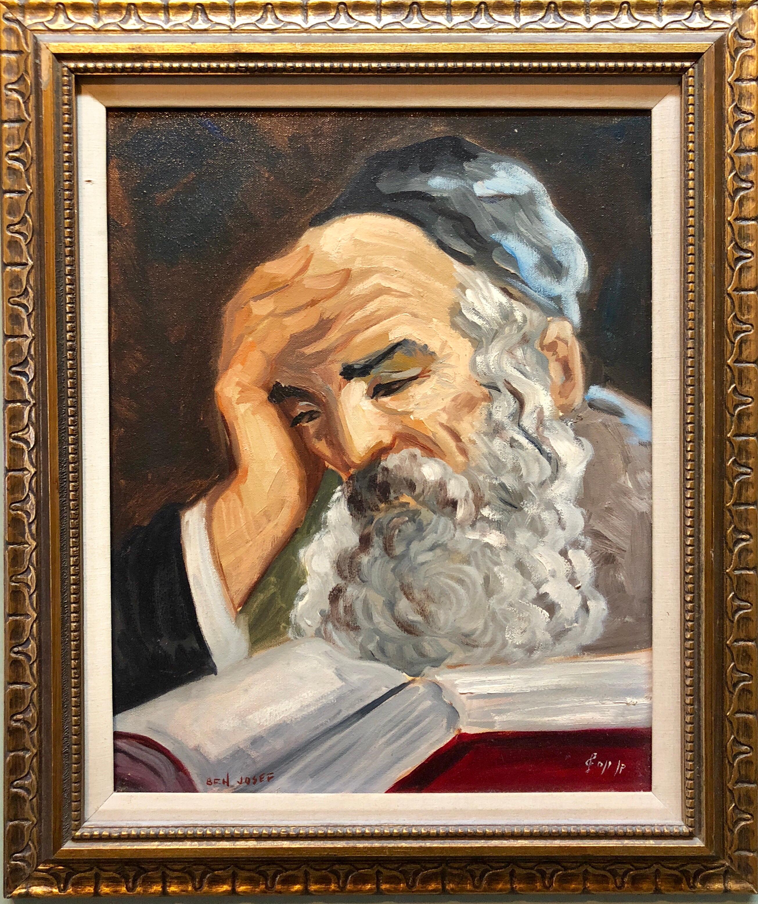 Nicky Imber Portrait Painting - Portrait of a Rabbi Israeli judaica Oil Painting