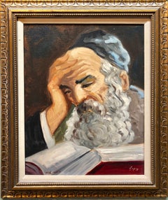 Used Portrait of a Rabbi Israeli judaica Oil Painting