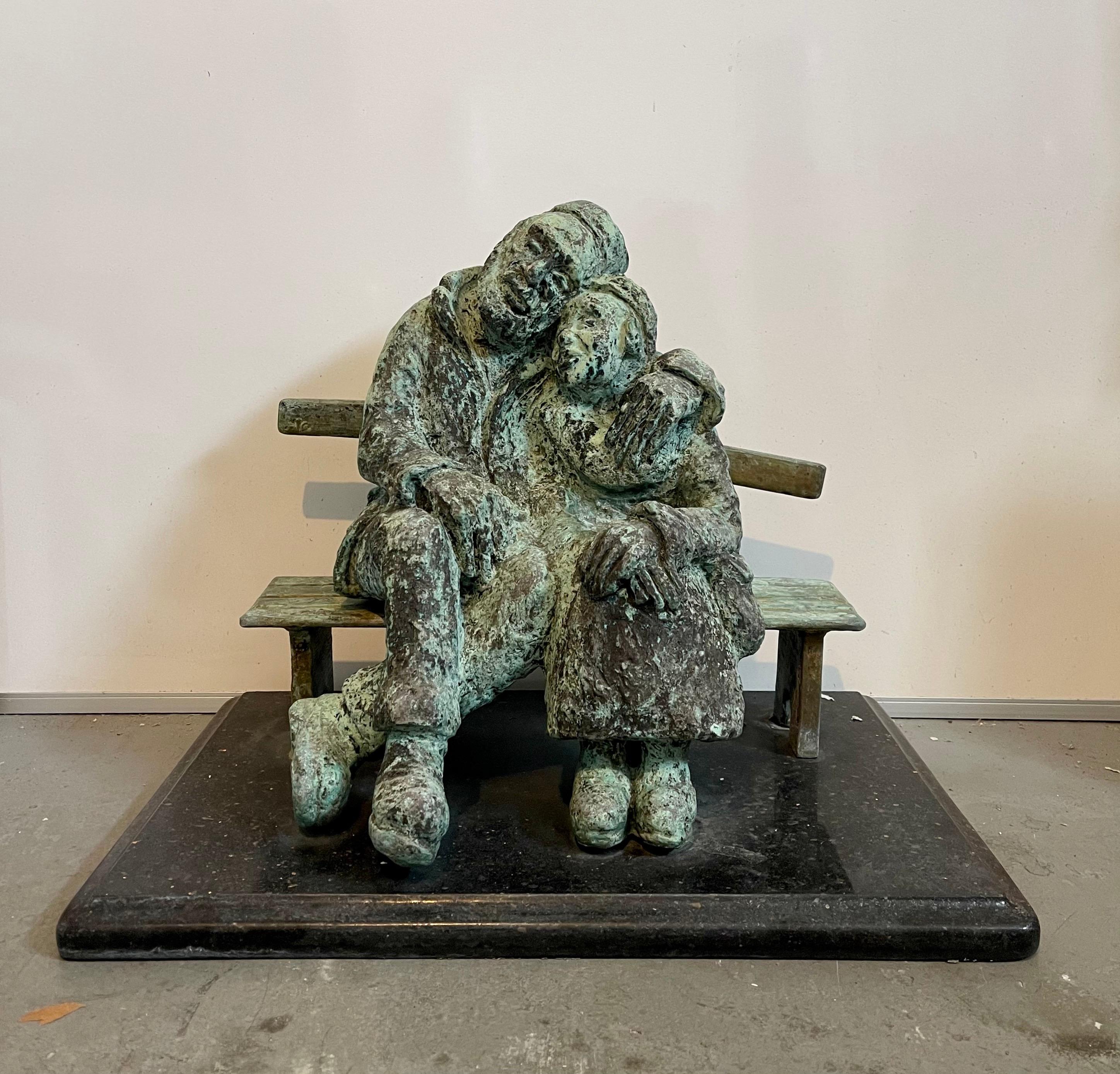 Heavy Bronze Sculpture Austrian Israeli judaica Jewish Couple Bench Nicky Imber  For Sale 7