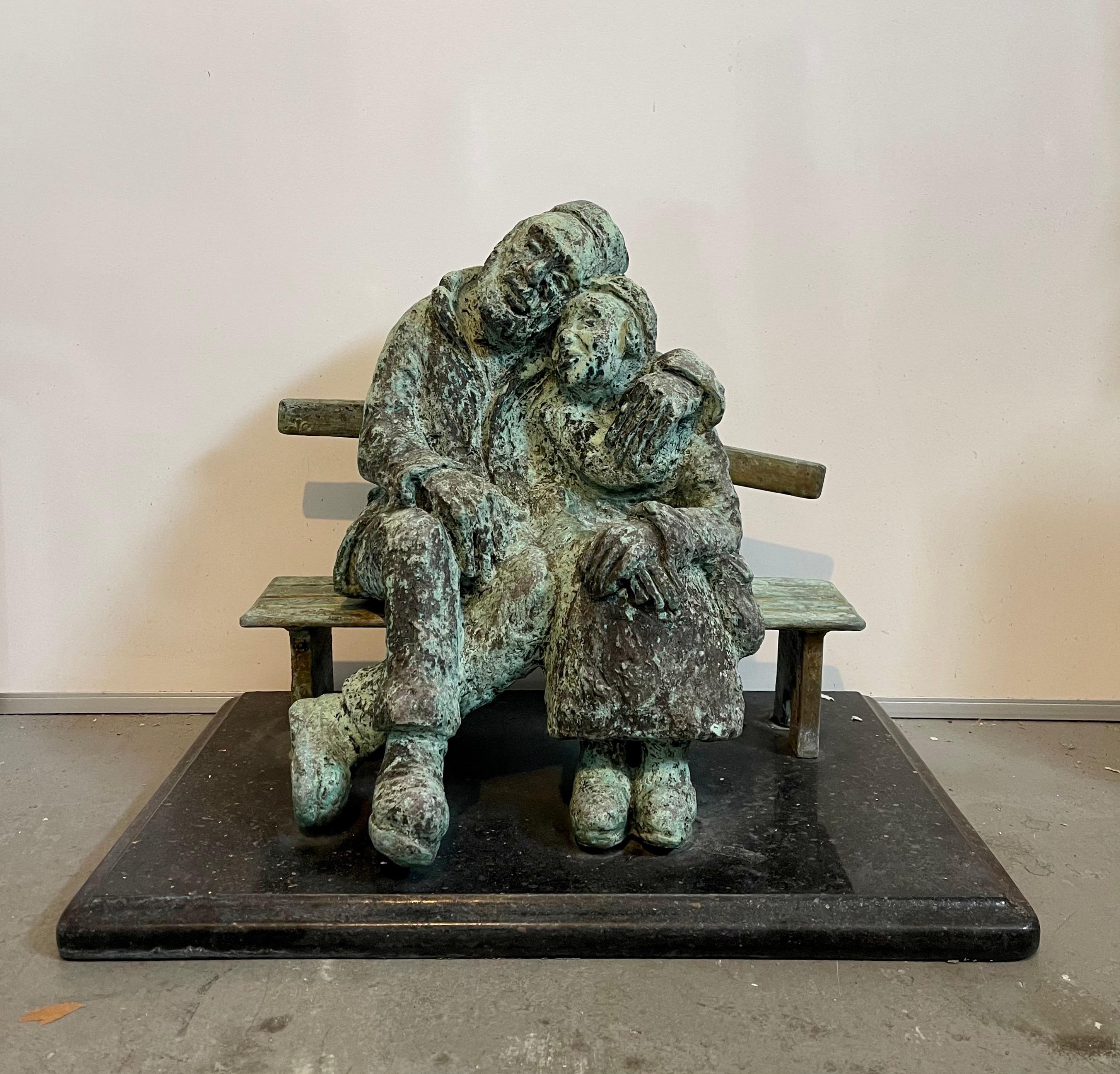 Heavy Bronze Sculpture Austrian Israeli judaica Jewish Couple Bench Nicky Imber For Sale 10