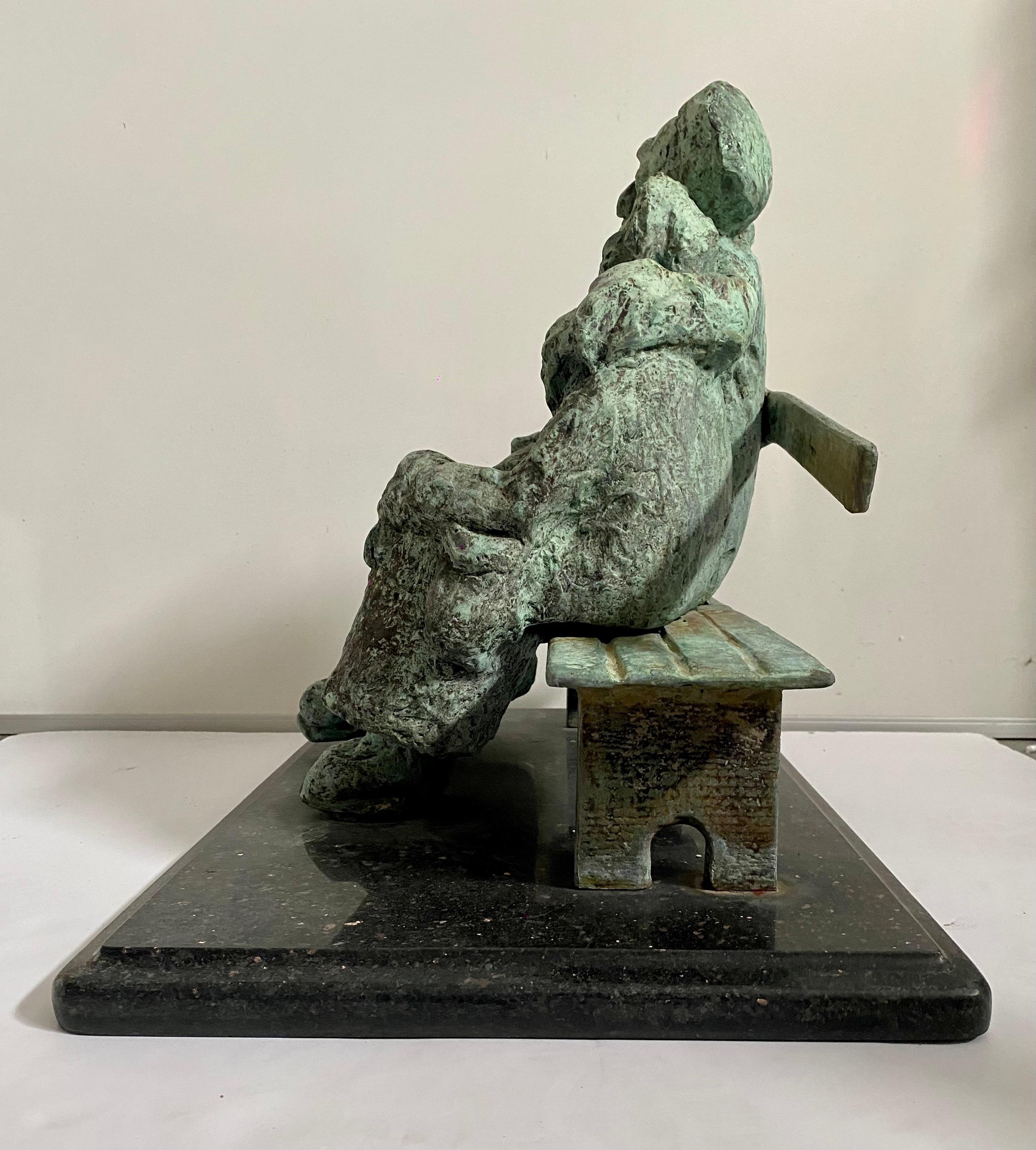 Heavy Bronze Sculpture Austrian Israeli judaica Jewish Couple Bench Nicky Imber For Sale 11