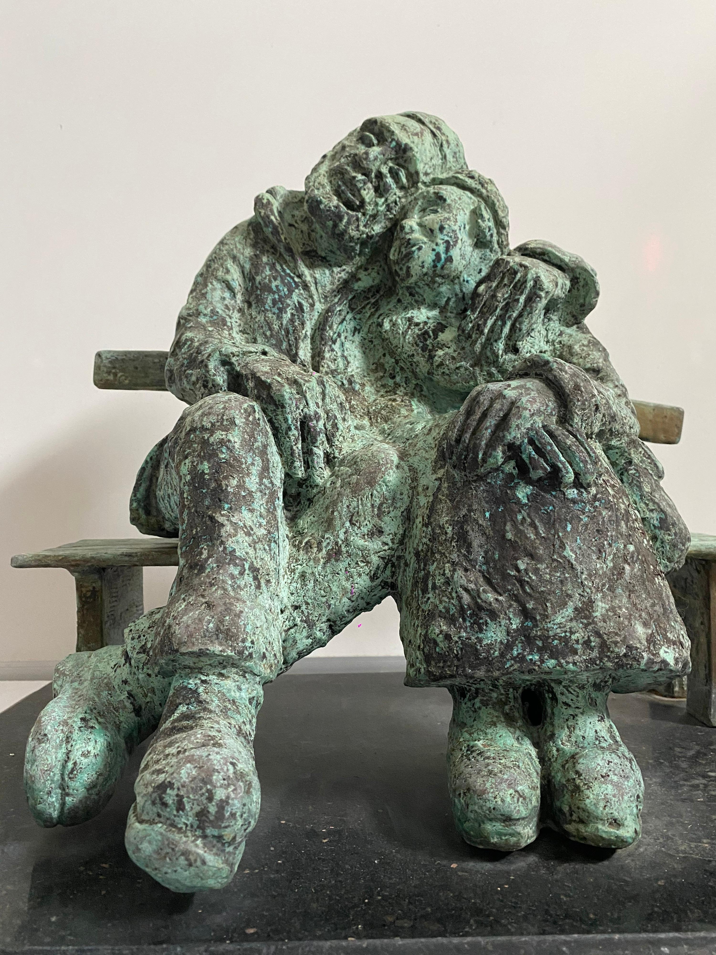 Heavy Bronze Sculpture Austrian Israeli judaica Jewish Couple Bench Nicky Imber For Sale 13
