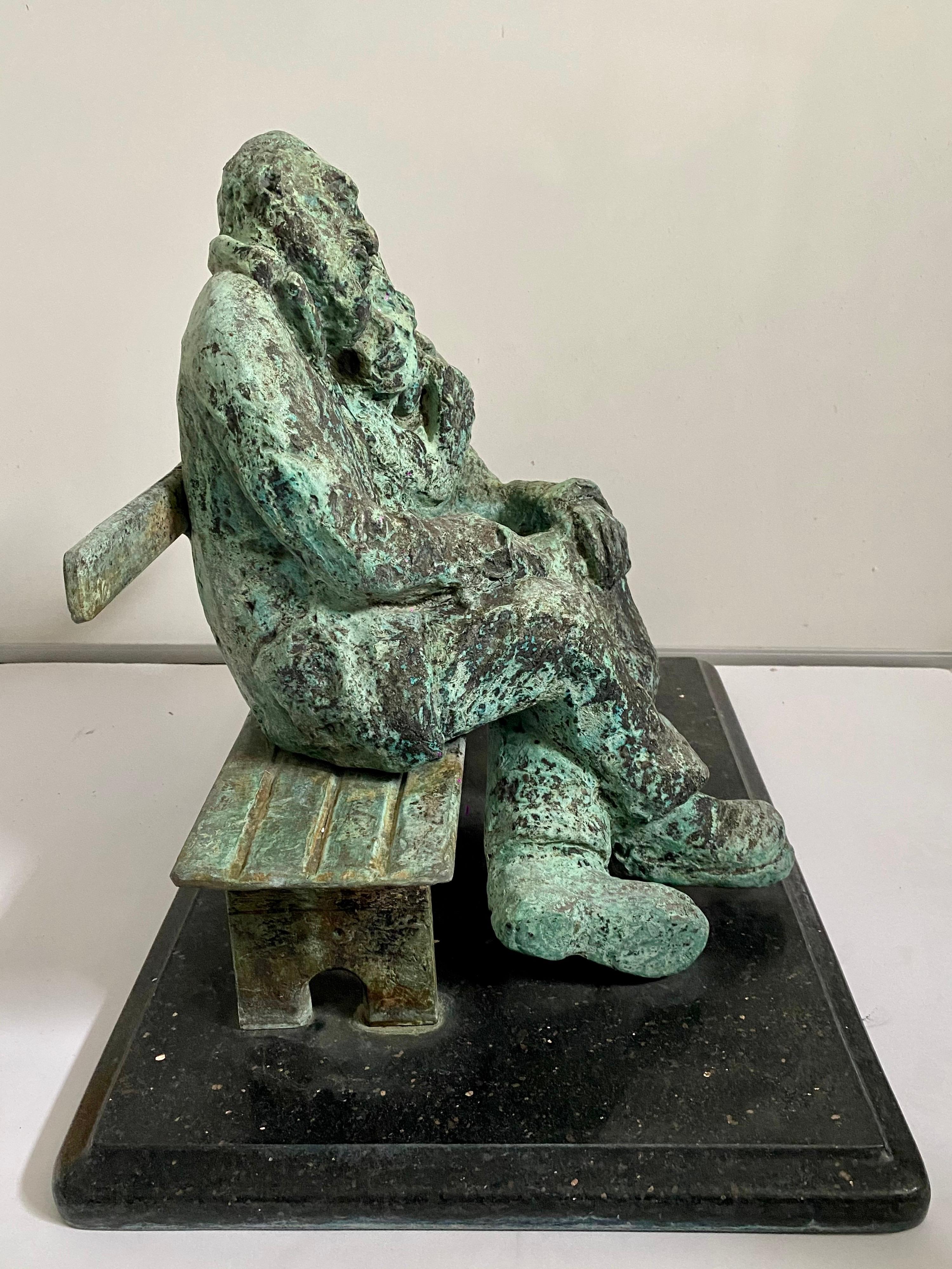 Heavy Bronze Sculpture Austrian Israeli judaica Jewish Couple Bench Nicky Imber For Sale 15