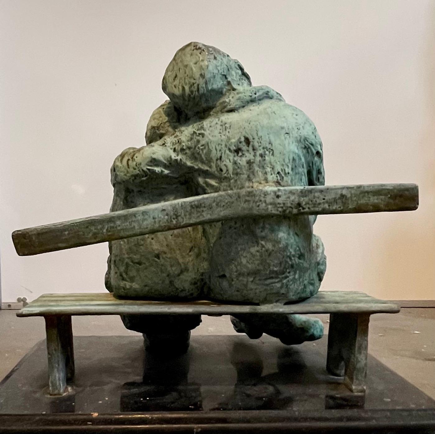 Heavy Bronze Sculpture Austrian Israeli judaica Jewish Couple Bench Nicky Imber For Sale 2