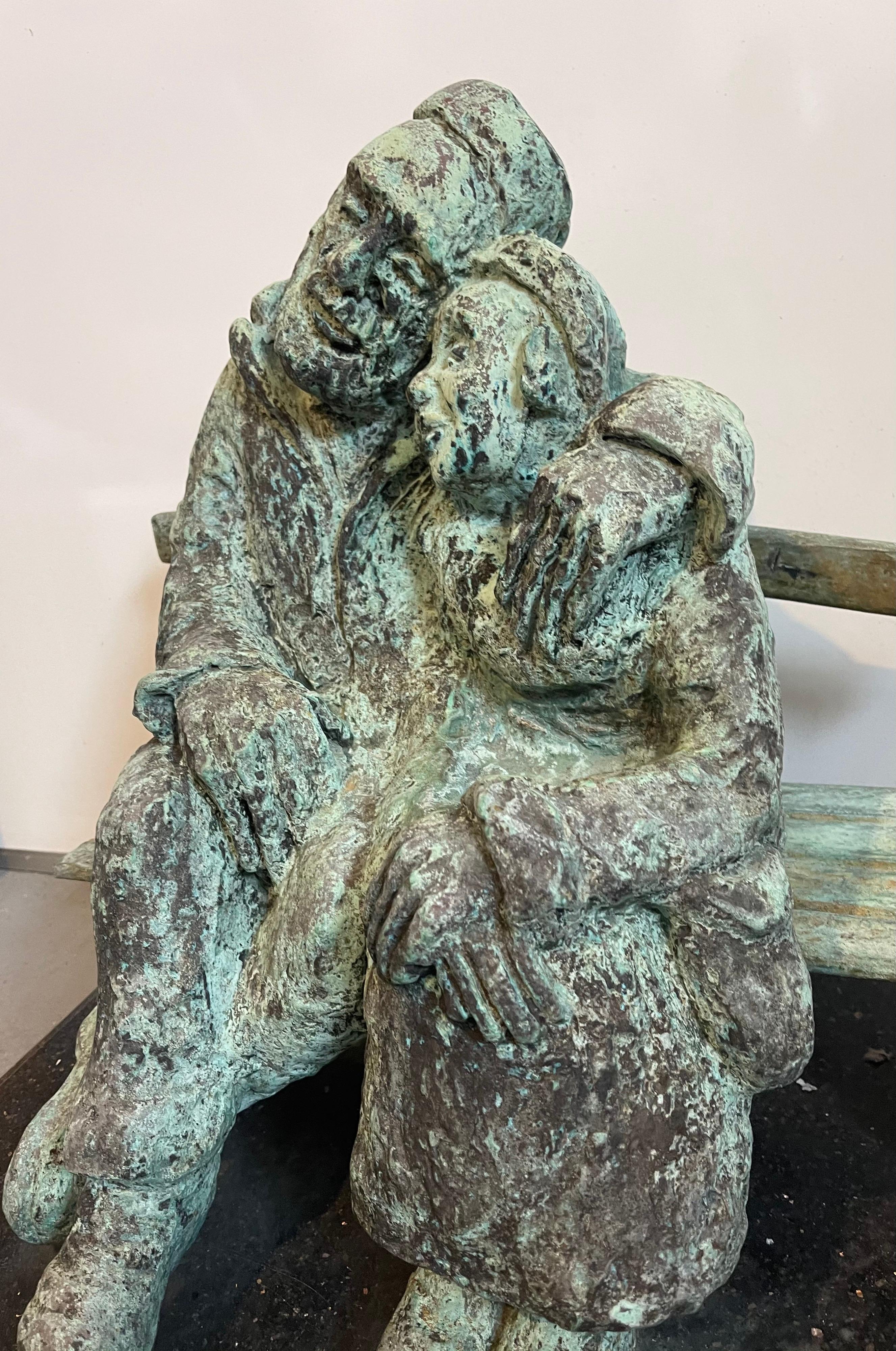 Heavy Bronze Sculpture Austrian Israeli judaica Jewish Couple Bench Nicky Imber For Sale 4