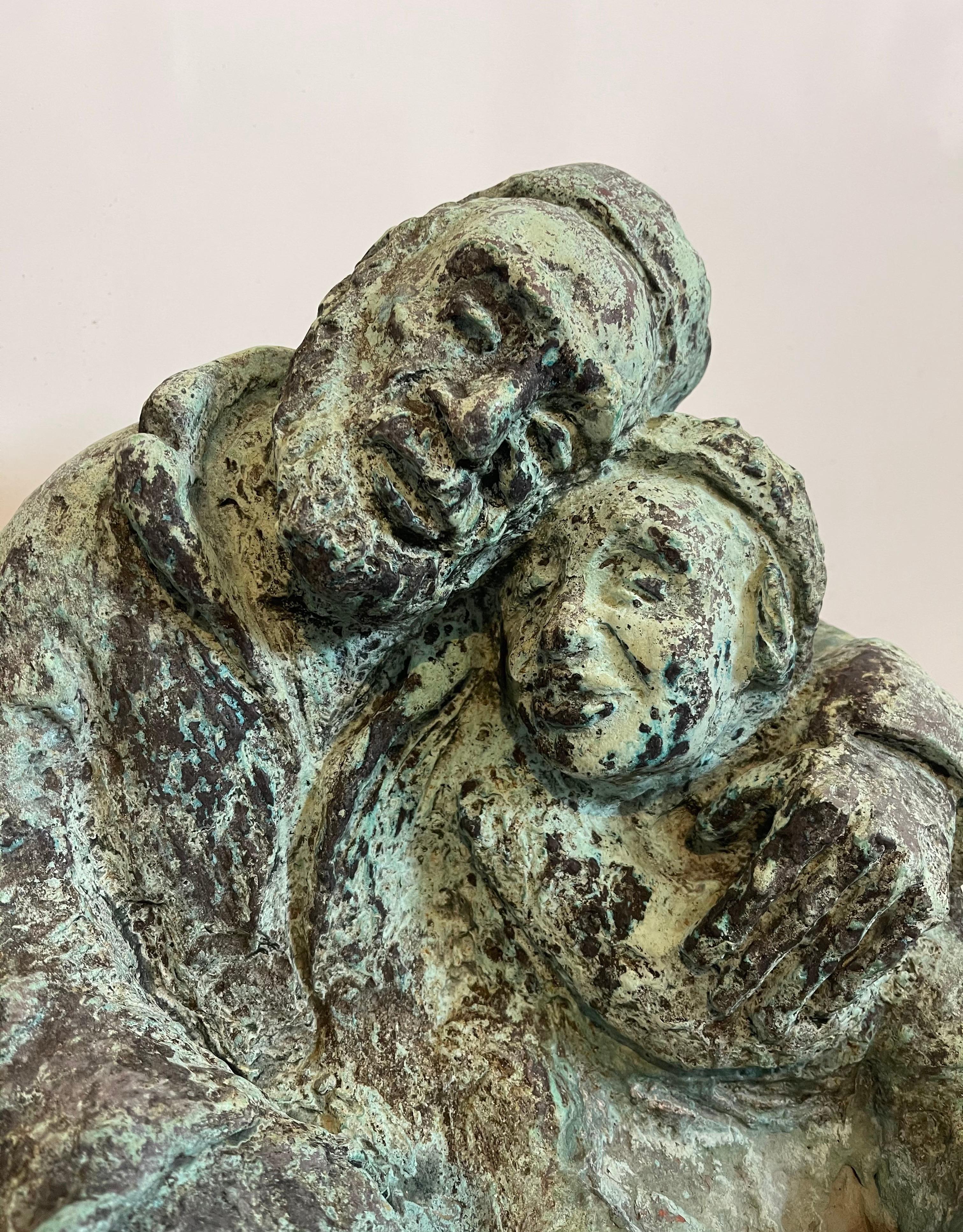 Heavy Bronze Sculpture Austrian Israeli judaica Jewish Couple Bench Nicky Imber For Sale 7
