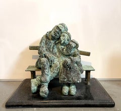 Heavy Bronze Sculpture Austrian Israeli judaica Jewish Couple Bench Nicky Imber