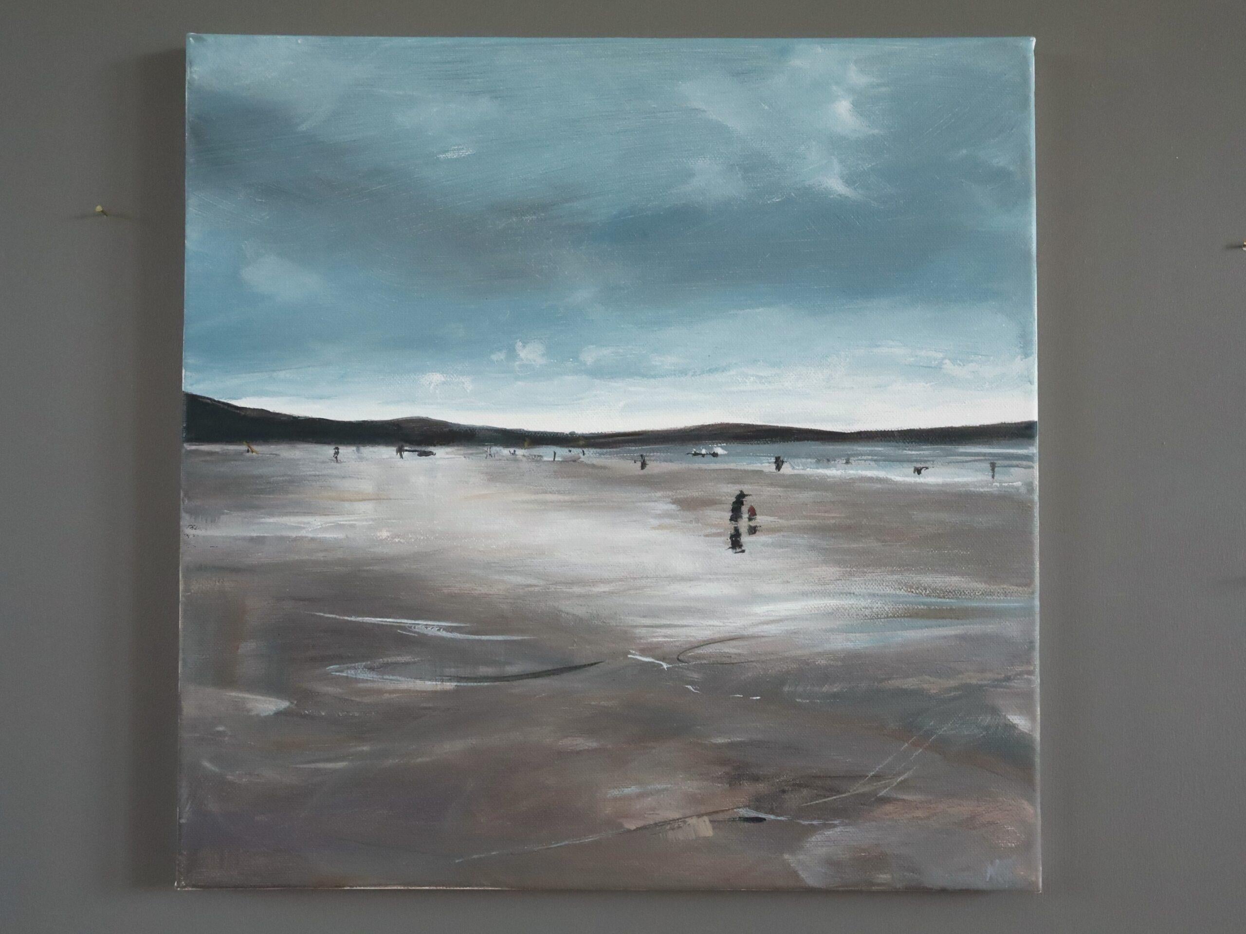 Peinture contemporaine originale abstraite en acrylique d'un paysage côtier - In the Moment - Painting de Nicky Knill Jones