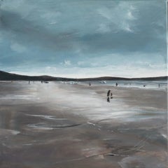 Peinture contemporaine originale abstraite en acrylique d'un paysage côtier - In the Moment