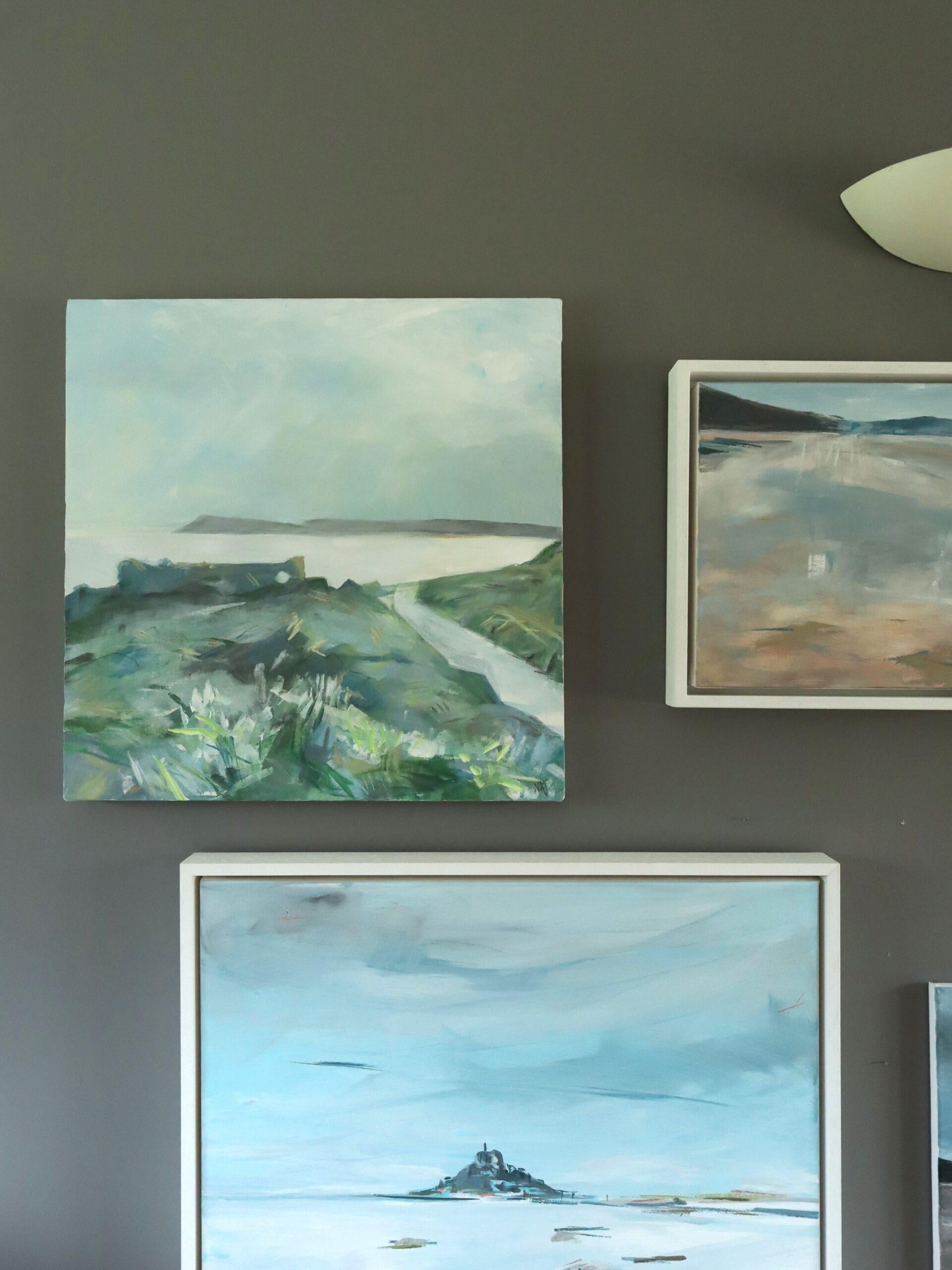 CORNISH COAST
Size: 50 x 50 cm (unframed)
Acrylic on canvas

A serene and expressive landscape composition, painted onto canvas by British artist Nicky Knill Jones.

This calming landscape captures a view of the Cornish shoreline. The composition