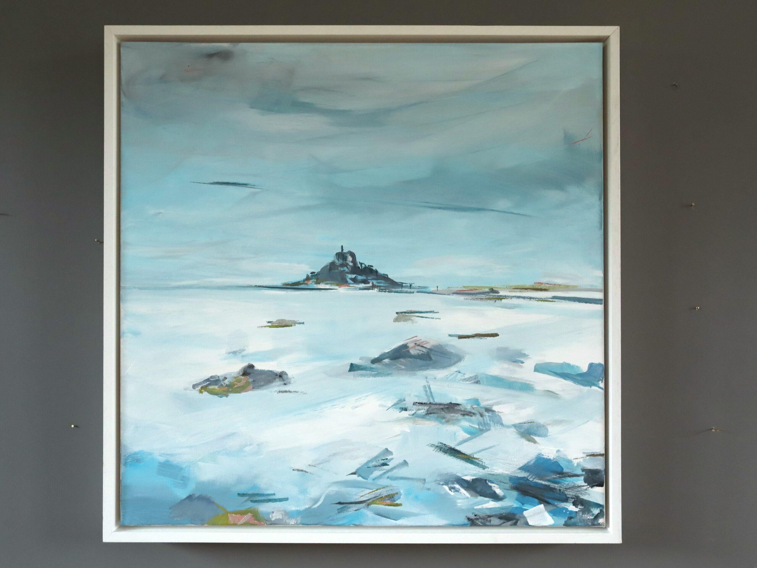 Contemporary Original British Coastal Landscape Acrylic Painting - St Michael's - Blue Landscape Painting by Nicky Knill Jones