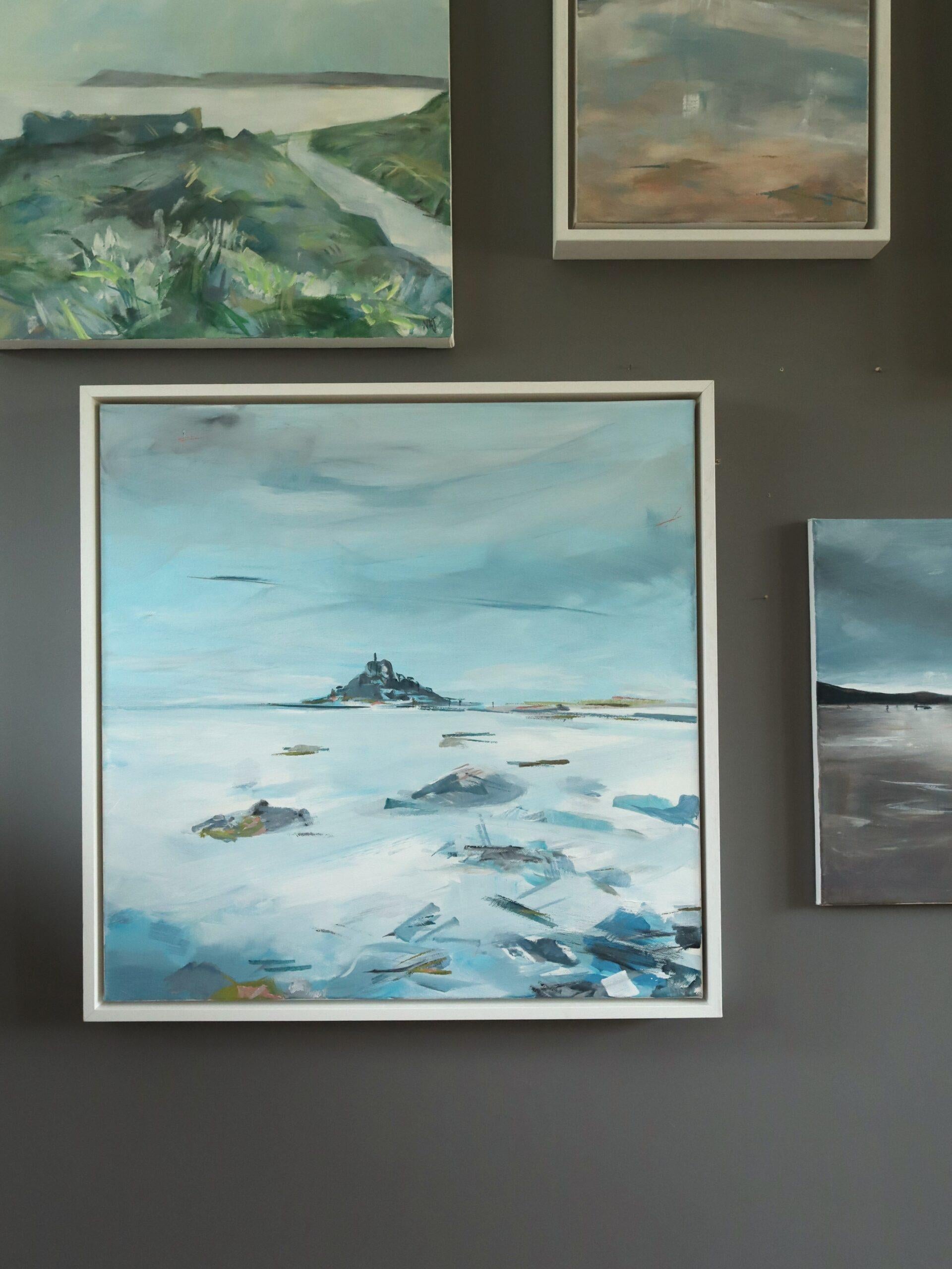 ST MICHAEL'S
Size: 63.6 x 63.5 cm (including frame)
Acrylic on canvas

A beautifully framed large landscape composition, painted onto canvas by British artist Nicky Knill Jones.

This painting portrays a striking coastal view of St Michael’s Mount