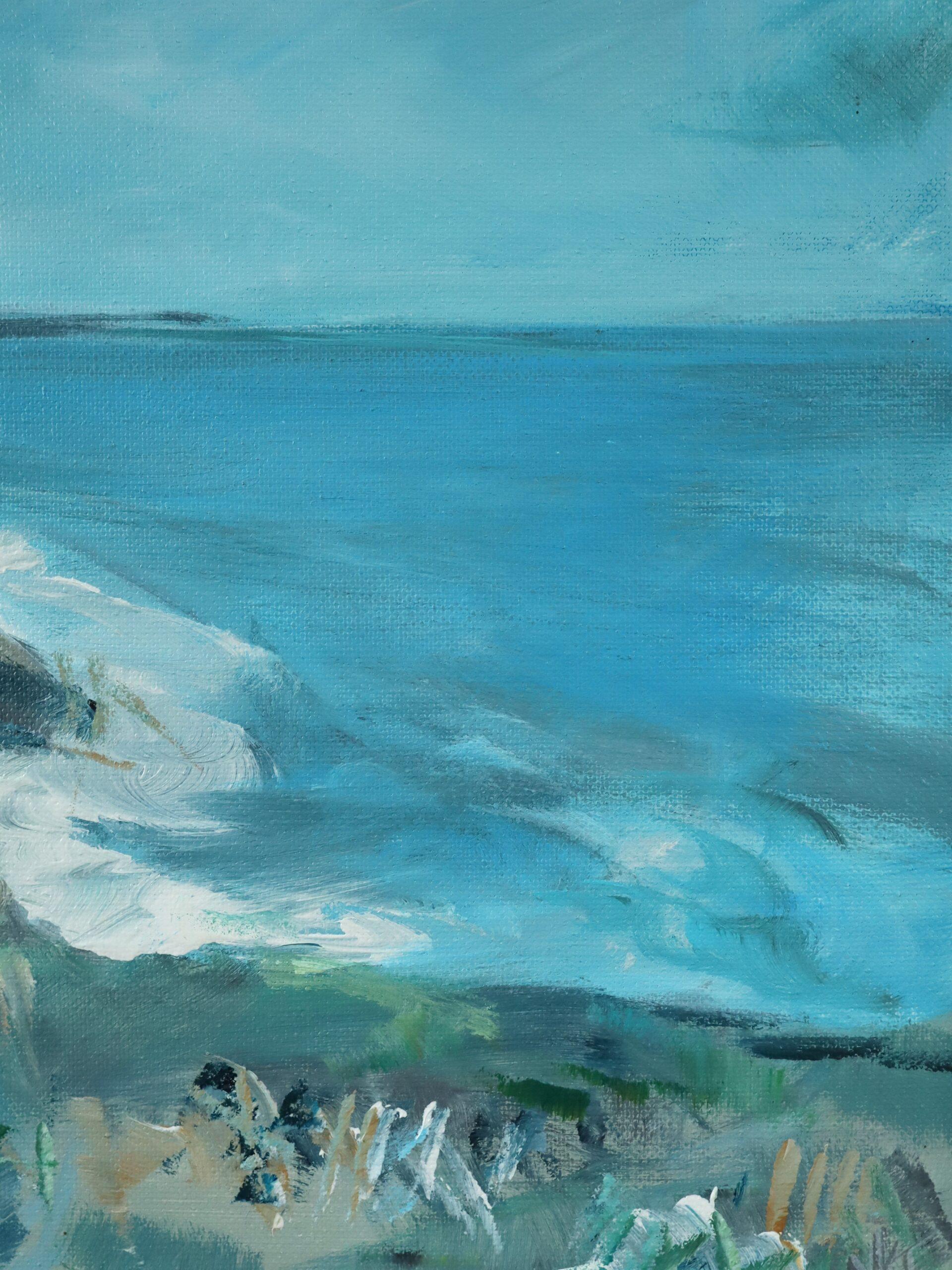 Pittura originale contemporanea di paesaggio costiero britannico - La baia nascosta in vendita 5