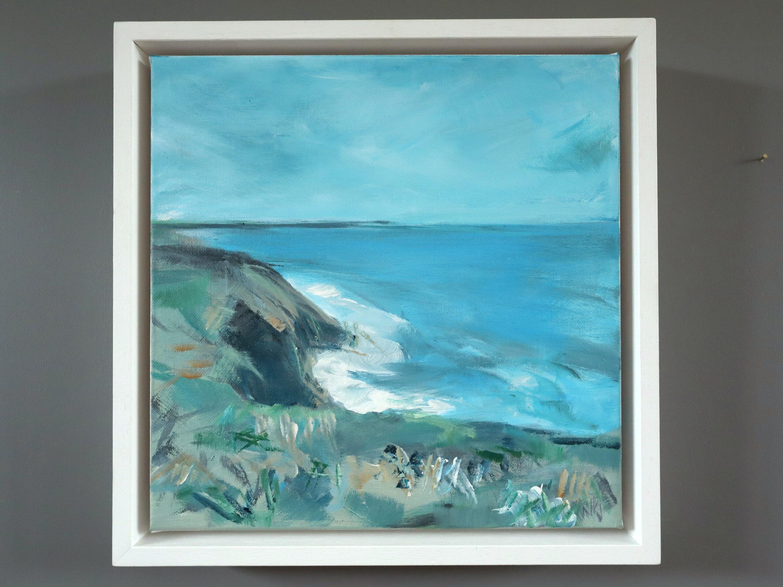Pittura originale contemporanea di paesaggio costiero britannico - La baia nascosta - Painting di Nicky Knill Jones