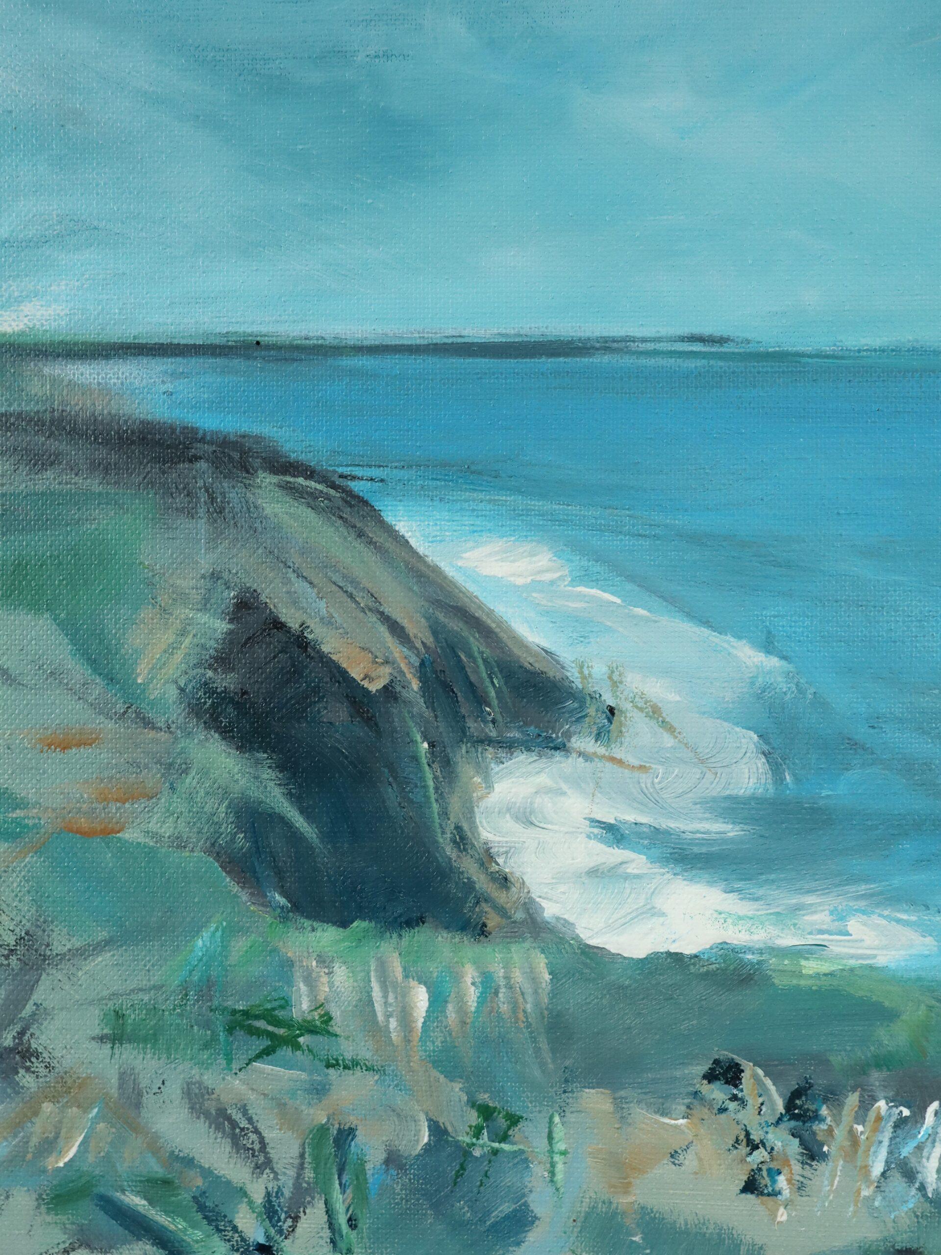 Pittura originale contemporanea di paesaggio costiero britannico - La baia nascosta in vendita 4
