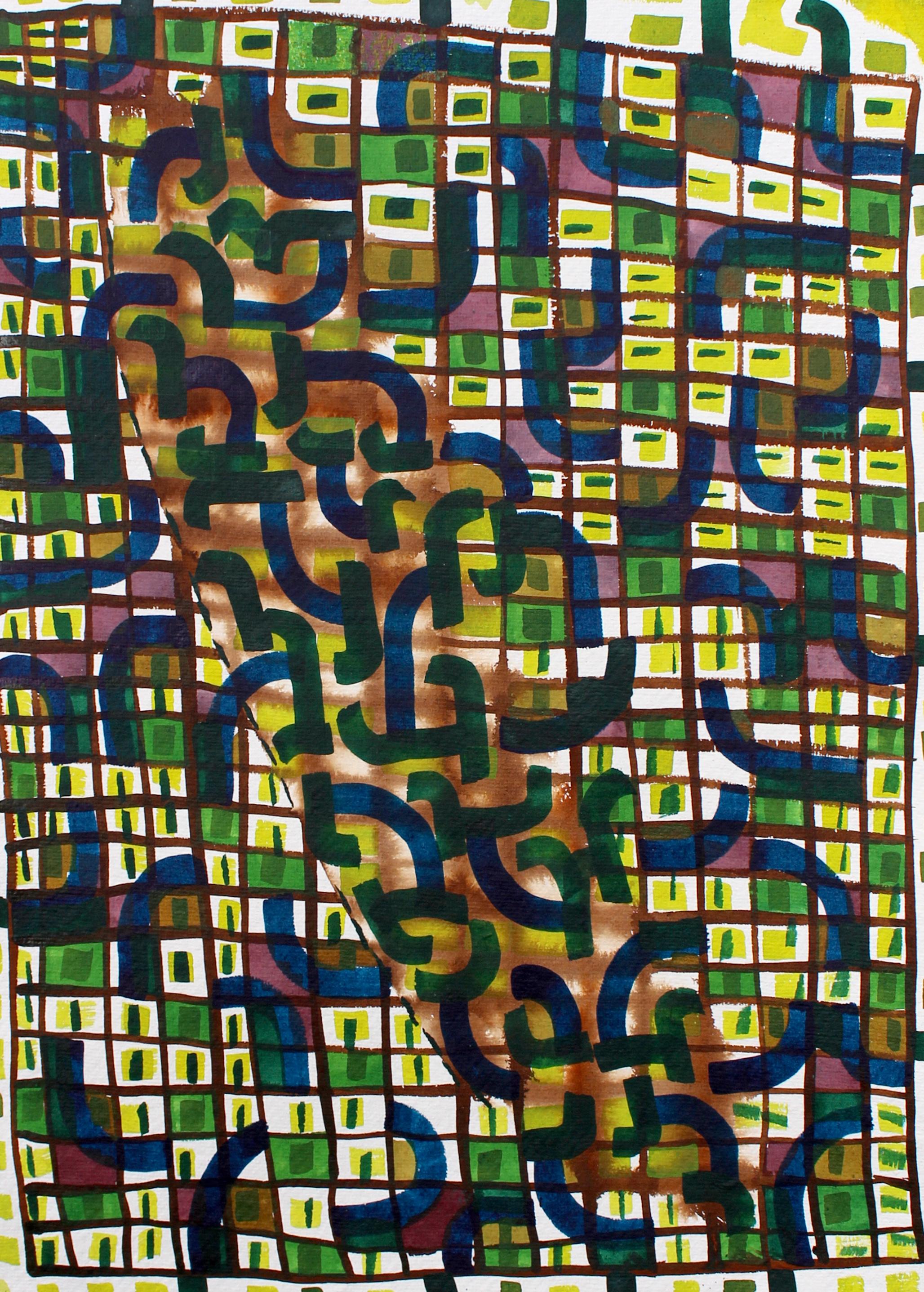 Grüne Blöcke, Nicky Marais, Tinte und Acrylfarbe auf Papier, abstrakt im Angebot 1