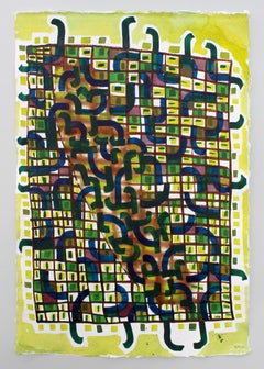 Green Blocks, Nicky Marais, Ink and acrylic paint on paper, abstract