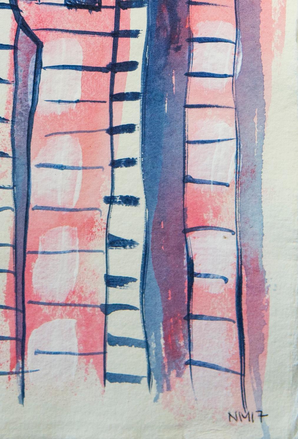 Pylons Marching 1 et 2, Nicky Marais, Acrylique et encre sur papier, abstrait  - Beige Abstract Painting par Nicky Marais 