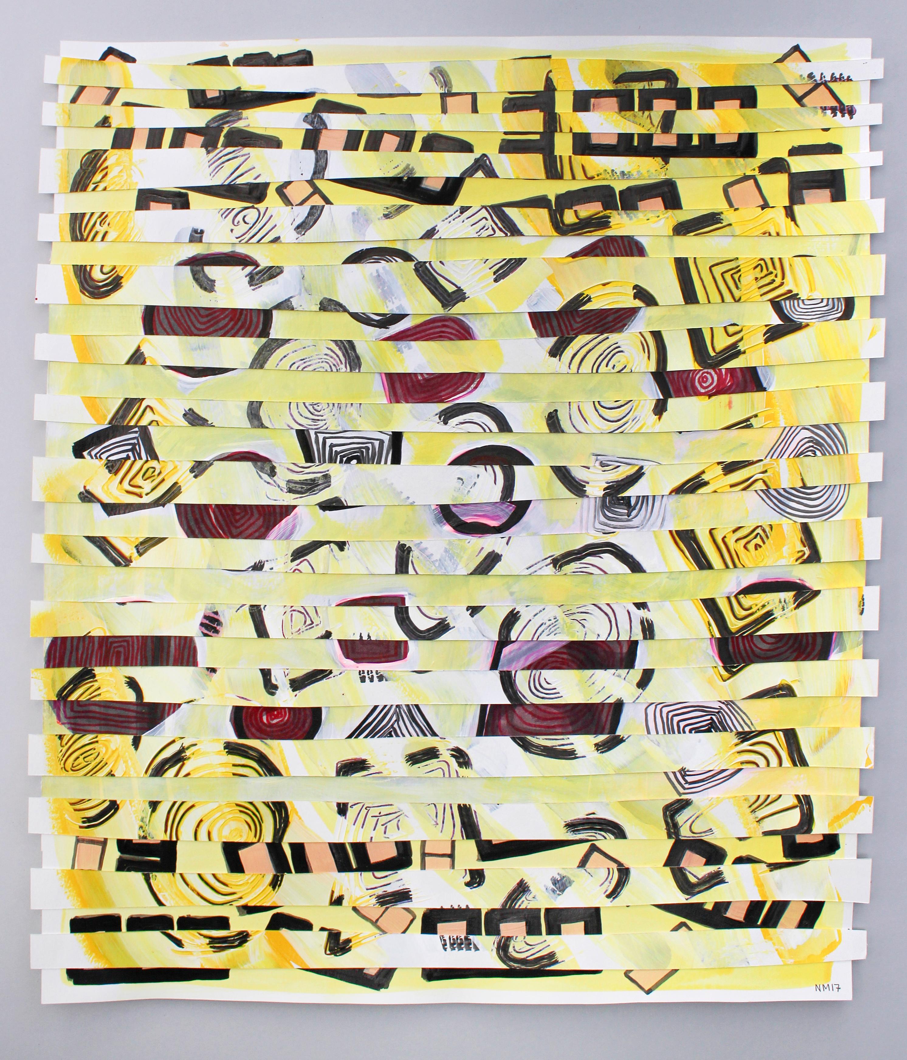 Yellow Grid, Nicky Marais, Acrylic on paper, collage, grid, abstract - Painting by Nicky Marais 