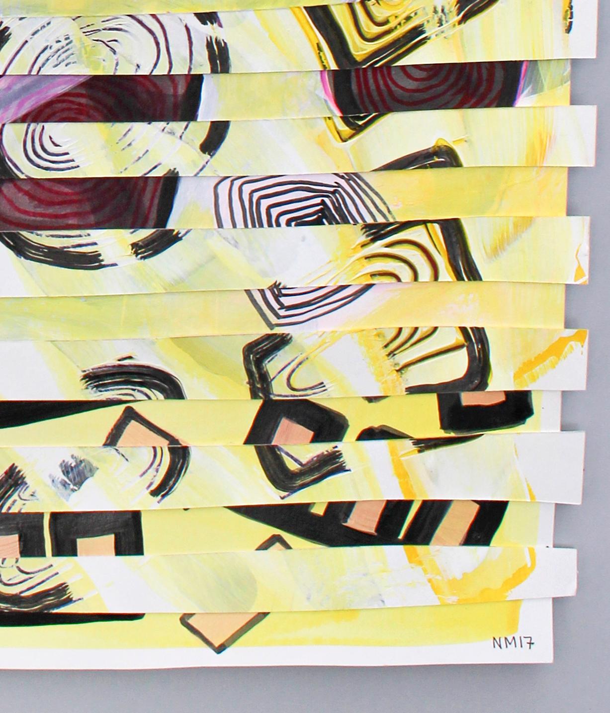 Yellow Grid, Nicky Marais, Acrylic on paper, collage, grid, abstract - Abstract Painting by Nicky Marais 