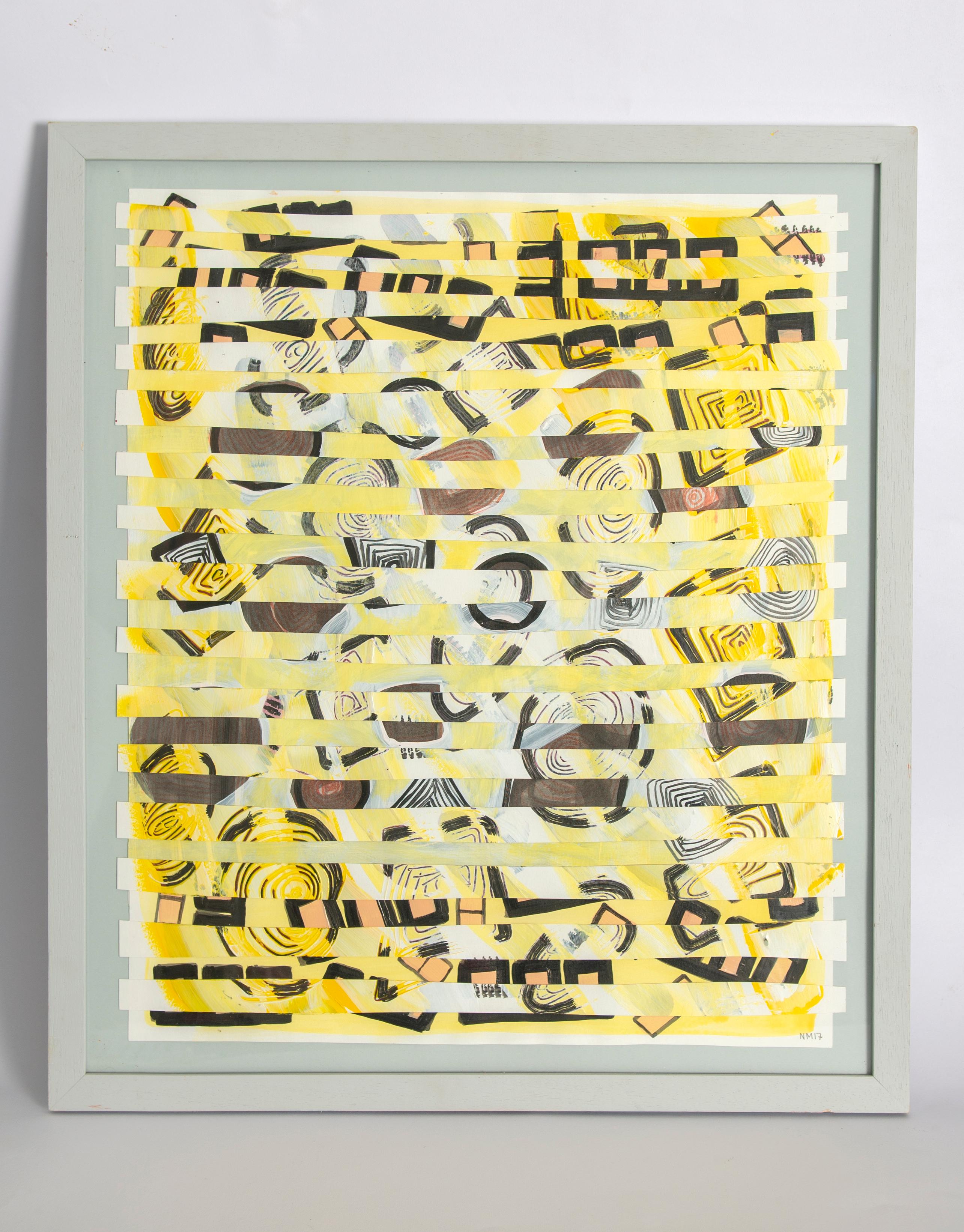 Nicky Marais  Abstract Painting - Yellow Grid, Nicky Marais, Acrylic on paper, collage, grid, abstract
