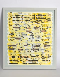 Yellow Grid, Nicky Marais, Acrylic on paper, collage, grid, abstract