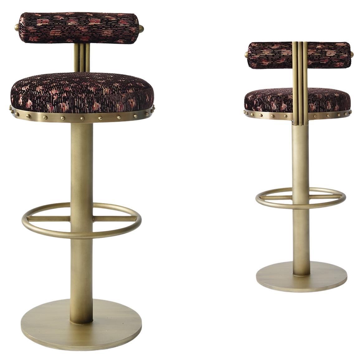 Nico Bar Stool, Handcrafted Brass with Upholstered Seat, Modern Design