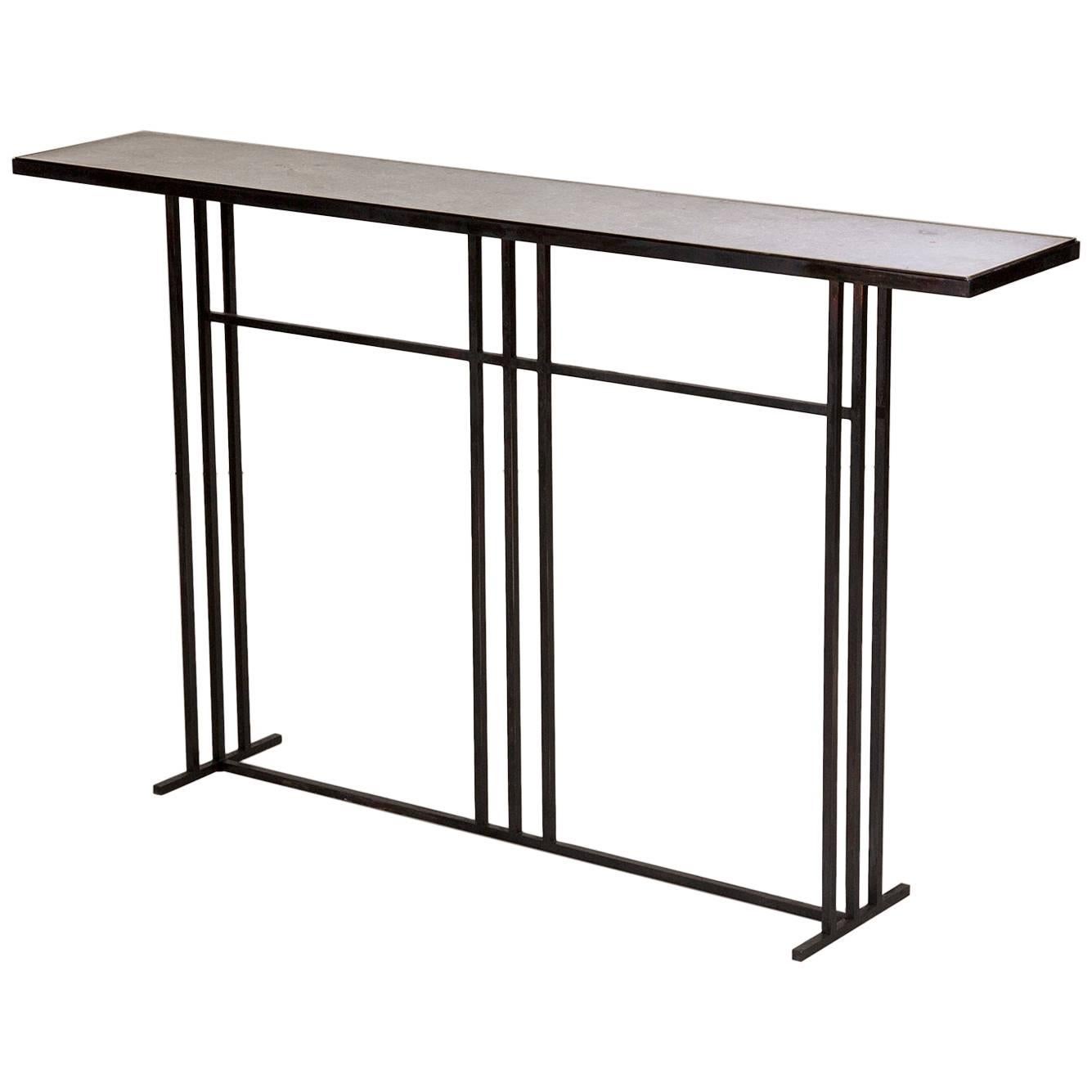 Nico Console Table  — Large — Blackened Steel Frame — Honed Cumbrian Slate Top For Sale